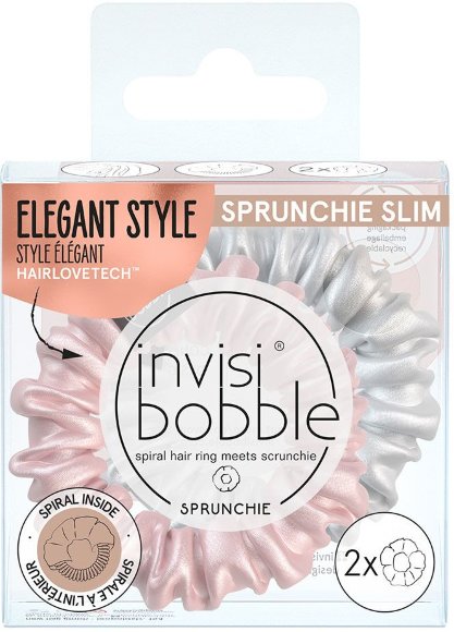 INVISIBOBBLE РЕЗИНКА-БРАСЛЕТ для волос Sprunchie Slim Bella Chrome (серый и розовый) - 2 шт