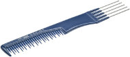 РАСЧЕСКА с металлической вилкой для начеса с зубьями разной длины (синяя)