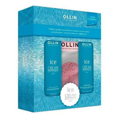 OLLIN PROFESSIONAL НАБОР Ice Cream для питания волос (шампунь 250мл + кондиционер 250мл + спонж)