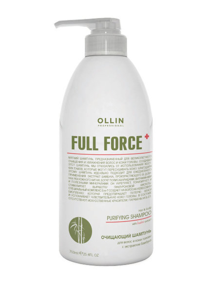 OLLIN PROFESSIONAL ШАМПУНЬ очищающий для волос и кожи головы Full Force With Bomboo Extract - 750 мл