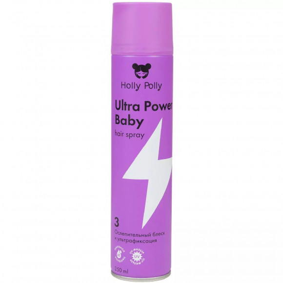 HOLLY POLLY Лак для волос Holly Polly Ultra Power Baby Ослеп Блеск и Ультрафиксация,250мл