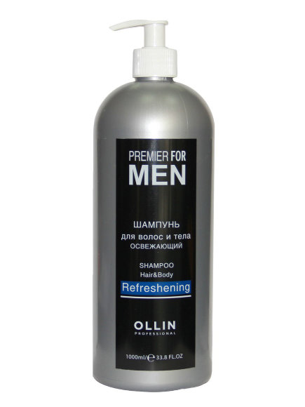OLLIN PROFESSIONAL ШАМПУНЬ для волос и тела освежающий Premier For Men - 1000 мл