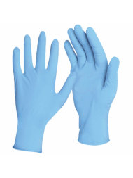 ПЕРЧАТКИ нитриловые опудренные текстурные на пальцах голубые M - 50 пар